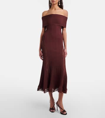 Lace-trimmed off-shoulder midi dress | Self-Portrait