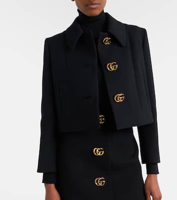 Chaqueta de crepé de lana cropped con GG | Gucci