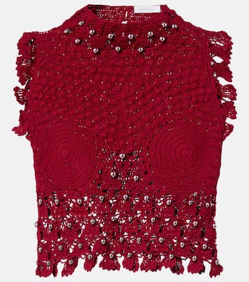 Embellished crochet cotton top | Rabanne