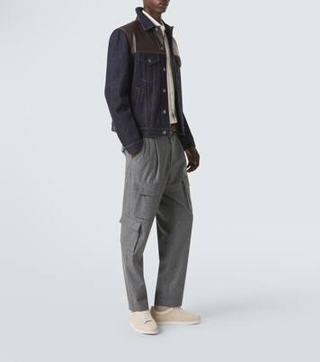 Suede-trimmed leather sneakers | Brunello Cucinelli