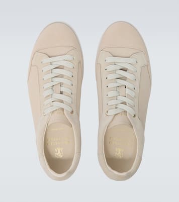 Suede-trimmed leather sneakers | Brunello Cucinelli