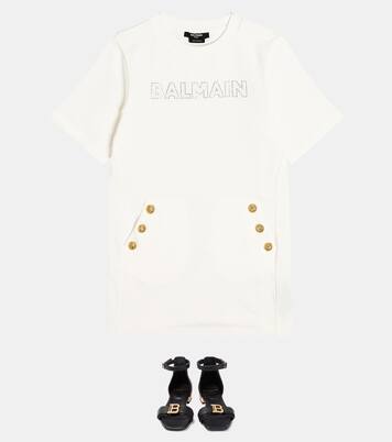 Button-embellished cotton jersey dress | Balmain Kids