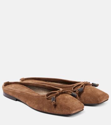 Monili bow-detail suede mules | Brunello Cucinelli