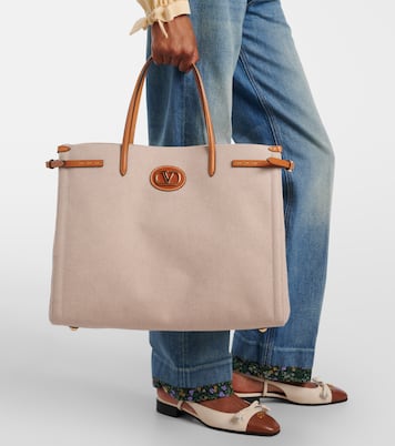 Antibes leather-trimmed canvas tote bag | Valentino Garavani