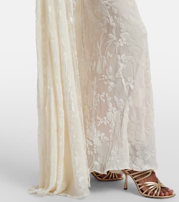 Jupe longue en jacquard de satin à fleurs | Rodarte