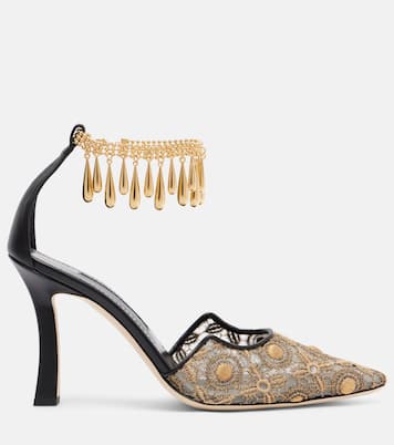 Harnicus 105 leather-trimmed lace pumps | Manolo Blahnik