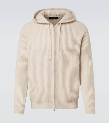 Hooded ribbed-knit cashmere zip-up cardigan | Arch4