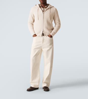 Hooded ribbed-knit cashmere zip-up cardigan | Arch4
