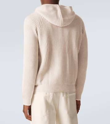 Hooded ribbed-knit cashmere zip-up cardigan | Arch4
