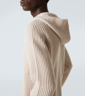 Hooded ribbed-knit cashmere zip-up cardigan | Arch4