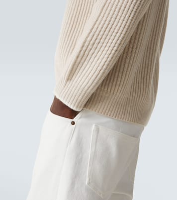 Hooded ribbed-knit cashmere zip-up cardigan | Arch4