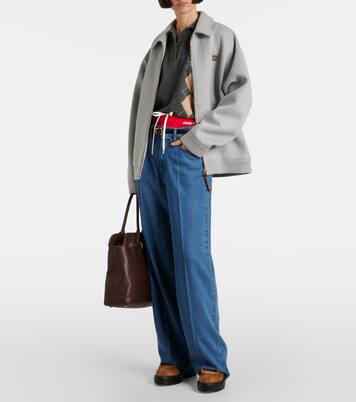 Chunky shearling-trimmed leather flats | Miu Miu