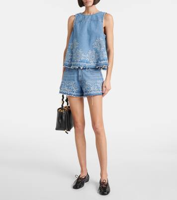 Short con bordado inglés en denim | Ganni
