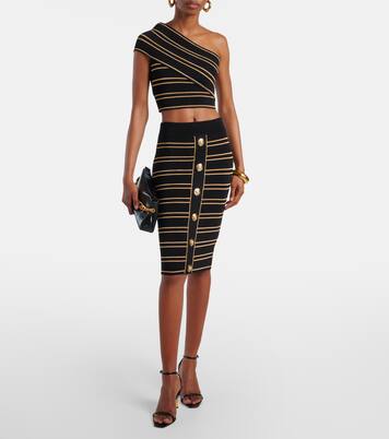 Striped one-shoulder crop top | Balmain
