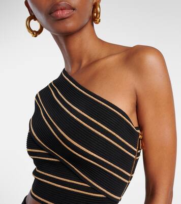 Striped one-shoulder crop top | Balmain