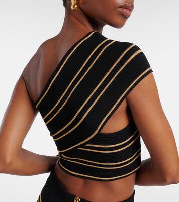 Striped one-shoulder crop top | Balmain