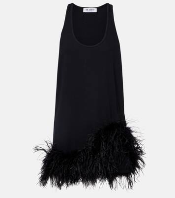 Ribbed-knit feather-trimmed cotton minidress | The Attico