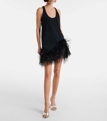 Ribbed-knit feather-trimmed cotton minidress | The Attico