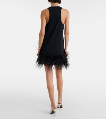Ribbed-knit feather-trimmed cotton minidress | The Attico