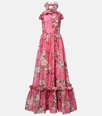 Isabelle floral ruffled linen-blend gown | Leo Lin