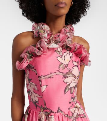 Isabelle floral ruffled linen-blend gown | Leo Lin