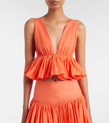 Peplum striped cotton and linen top | Alaïa