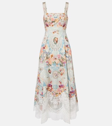 Printed lace-trimmed cotton midi dress | Camilla