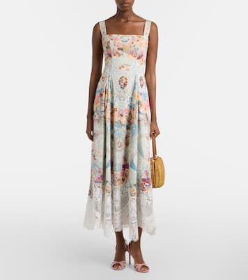 Printed lace-trimmed cotton midi dress | Camilla