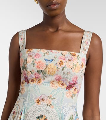Printed lace-trimmed cotton midi dress | Camilla