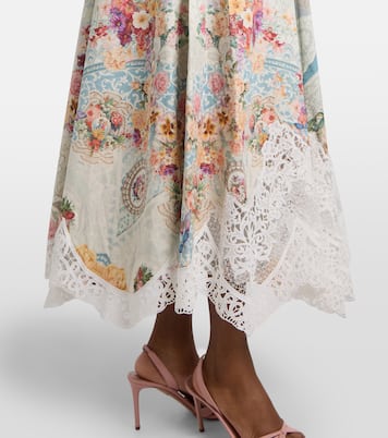 Printed lace-trimmed cotton midi dress | Camilla
