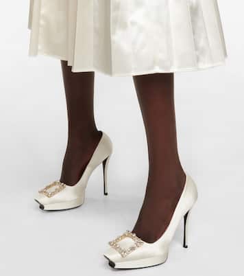 Plateau-Pumps Flower Strass aus Satin | Roger Vivier