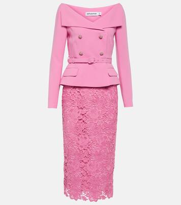 Robe midi en crêpe et dentelle | Self-Portrait