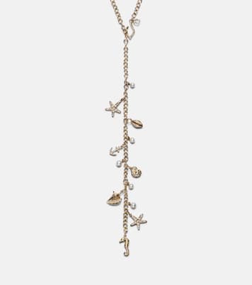 14kt gold charm necklace with diamonds and pearls | Sydney Evan