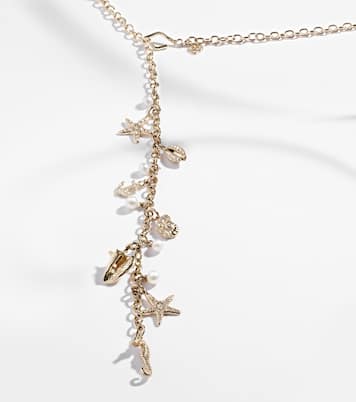 14kt gold charm necklace with diamonds and pearls | Sydney Evan