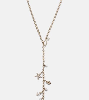 14kt gold charm necklace with diamonds and pearls | Sydney Evan