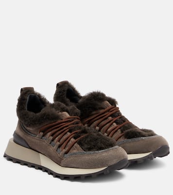 Shearling-lined suede low-top sneakers | Brunello Cucinelli