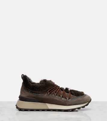 Shearling-lined suede low-top sneakers | Brunello Cucinelli