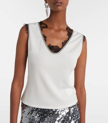 Layered lace-trimmed jersey top  | Jacques Wei