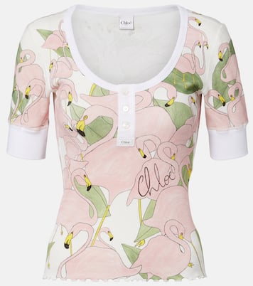 Printed cotton-blend Henley shirt | Chloé