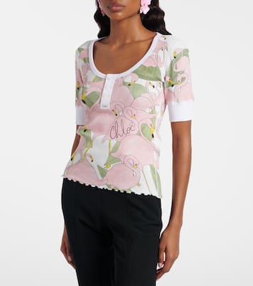Printed cotton-blend Henley shirt | Chloé