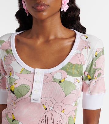 Printed cotton-blend Henley shirt | Chloé