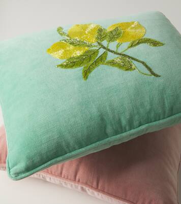 Embroidered cotton velvet cushion | Les-Ottomans