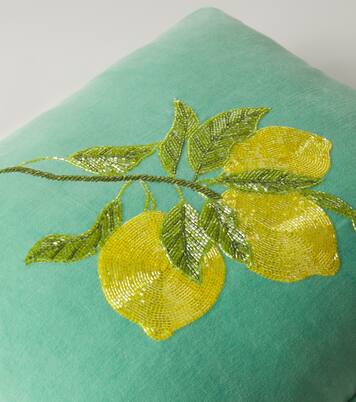 Embroidered cotton velvet cushion | Les-Ottomans