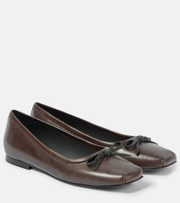Monili bow-detail leather ballet flats | Brunello Cucinelli