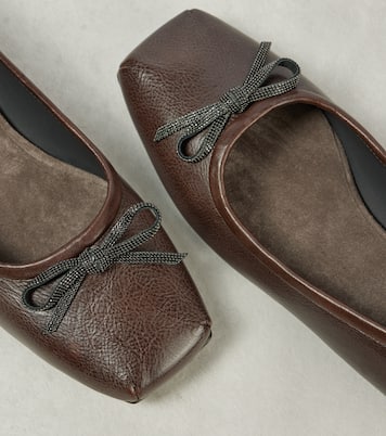 Monili bow-detail leather ballet flats | Brunello Cucinelli
