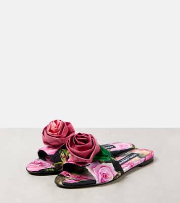 Floral-appliqué brocade slides | Dolce&Gabbana
