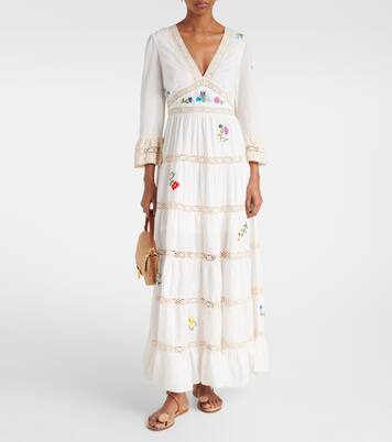 Robe longue Regine brodée en coton | Rixo