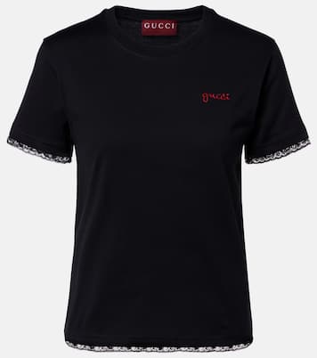 Embroidered lace-trimmed cotton jersey T-shirt | Gucci