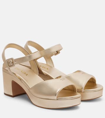 Metallic leather platform sandals | Prada