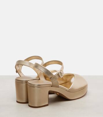 Metallic leather platform sandals | Prada